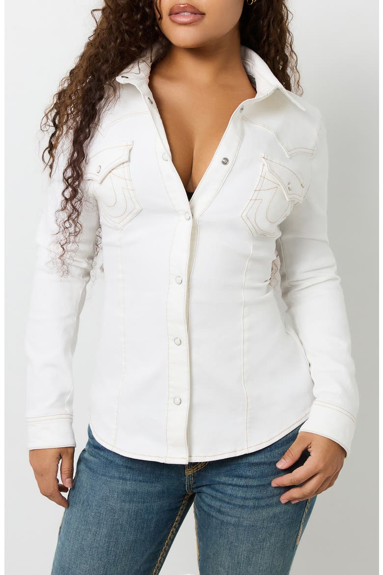 Western Denim Button-Up Shirt, Main, color, WINTER WHITE