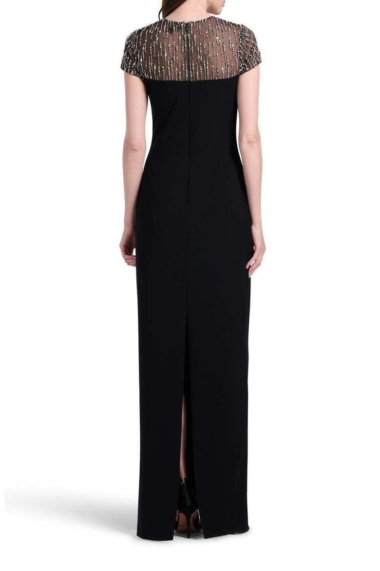 Crystal Embellished Illusion Neck Stretch Crepe Gown, Alternate, color, BLACK