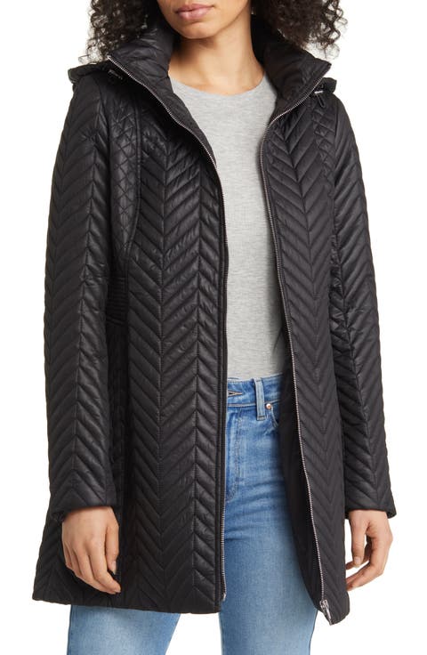 Herringbone Quilted Water Resistant Hooded Jacket