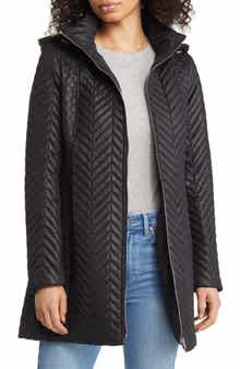 Via Spiga Herringbone Quilted Water Resistant Hooded Jacket