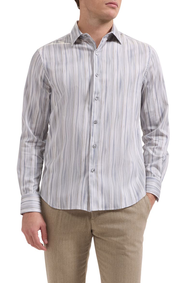 Julian Shaped Fit Brushstroke Stripe Print Stretch Cotton Button-Up Shirt, Main, color, SHARK