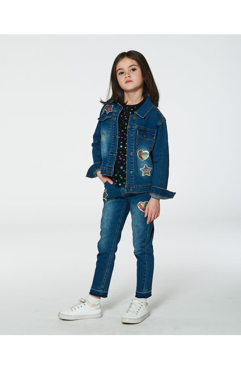 Deux par Deux Girl's Jeans With Embroidery Patch Blue Denim, Alternate, color, 