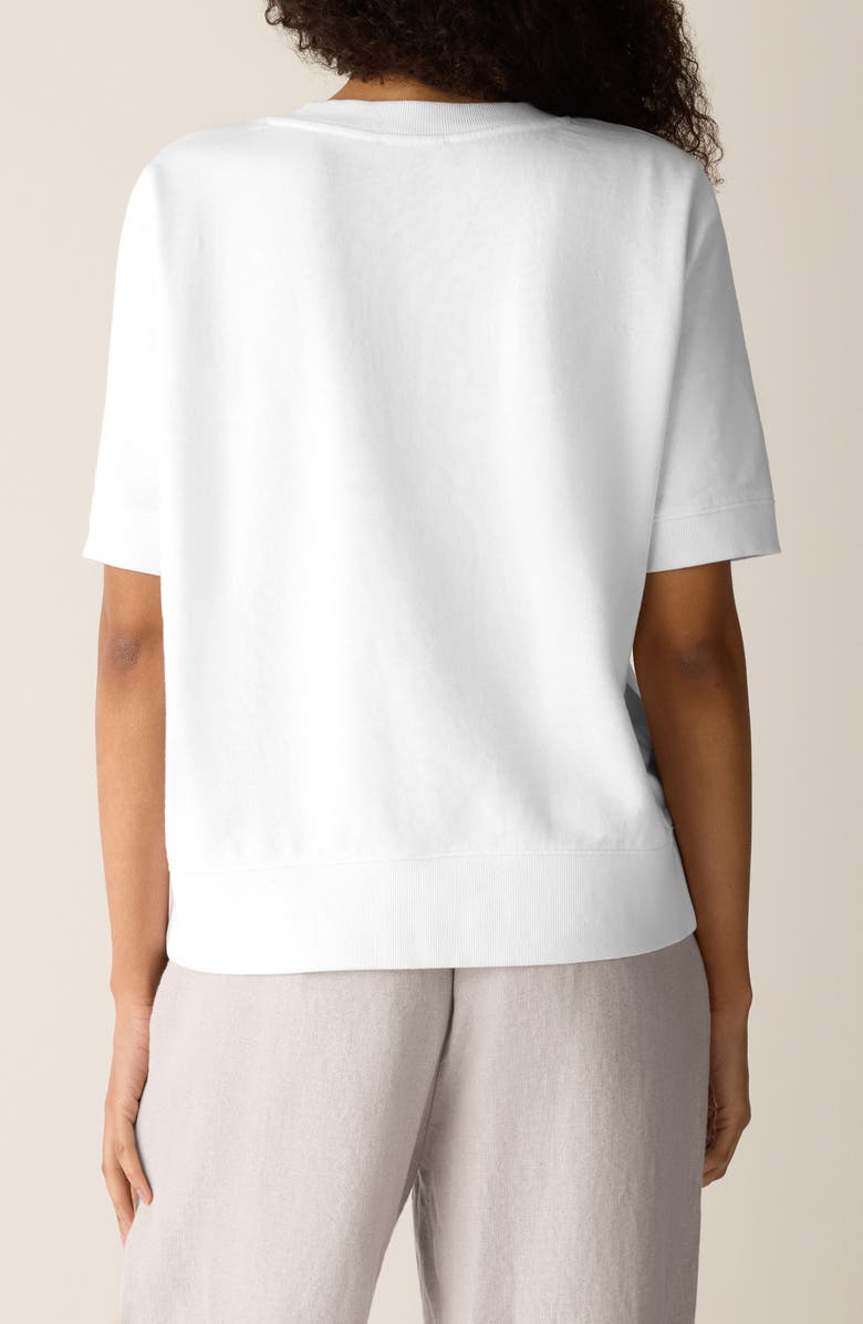 Eileen Fisher Short Sleeve Organic Cotton Terry Sweatshirt, Alternate, color, White