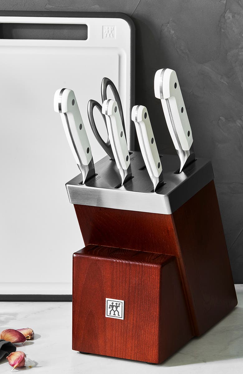 ZWILLING Pro Le Blanc 7-Piece Self-Sharpening Knife Block & Cutting Board Set, Alternate, color, Silver