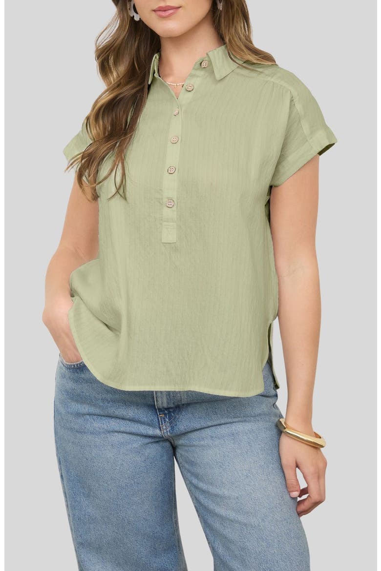 Collared Gauze Top, Main, color, LIGHT OLIVE