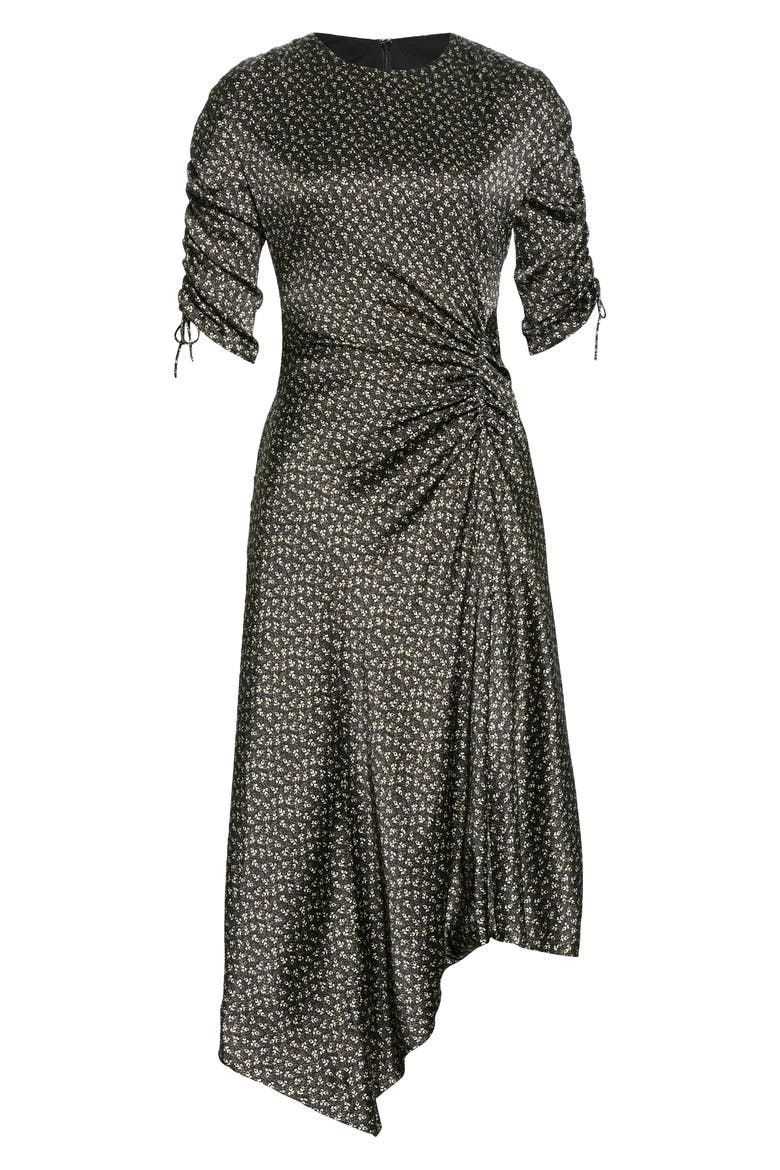Jonathan Simkhai Vera Floral Asymmetrical Stretch Silk Dress, Alternate, color, BLACK PRINT