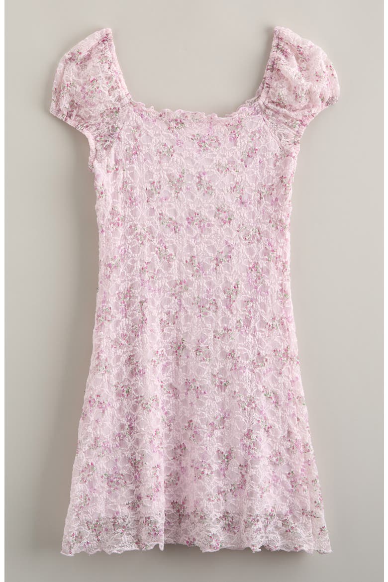 Kids' Lace Puff Sleeve Dress, Alternate, color, PINK ICE FADE FLORAL