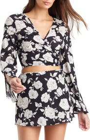 Sanctuary Crinkle Long Sleeve Cotton Wrap Crop Cover-Up Top