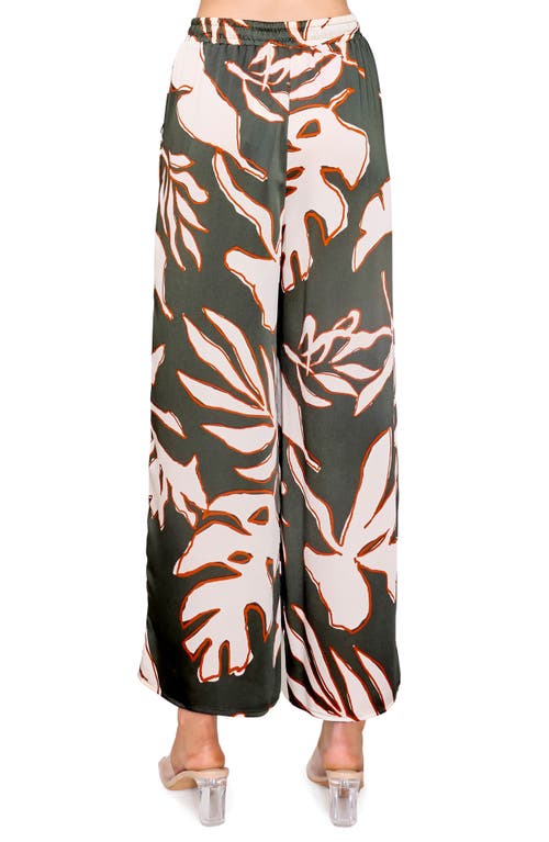 Melloday Satin Wide Leg Pants In Olive/rust/cream
