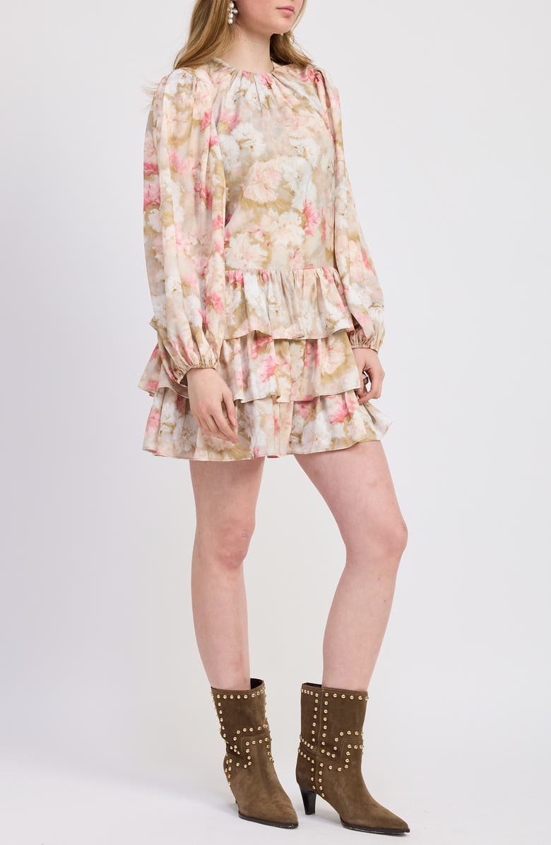 JACQUIE THE LABEL Mackenzie Long Sleeve Tiered Minidress, Alternate, color, Chartreuse Pink