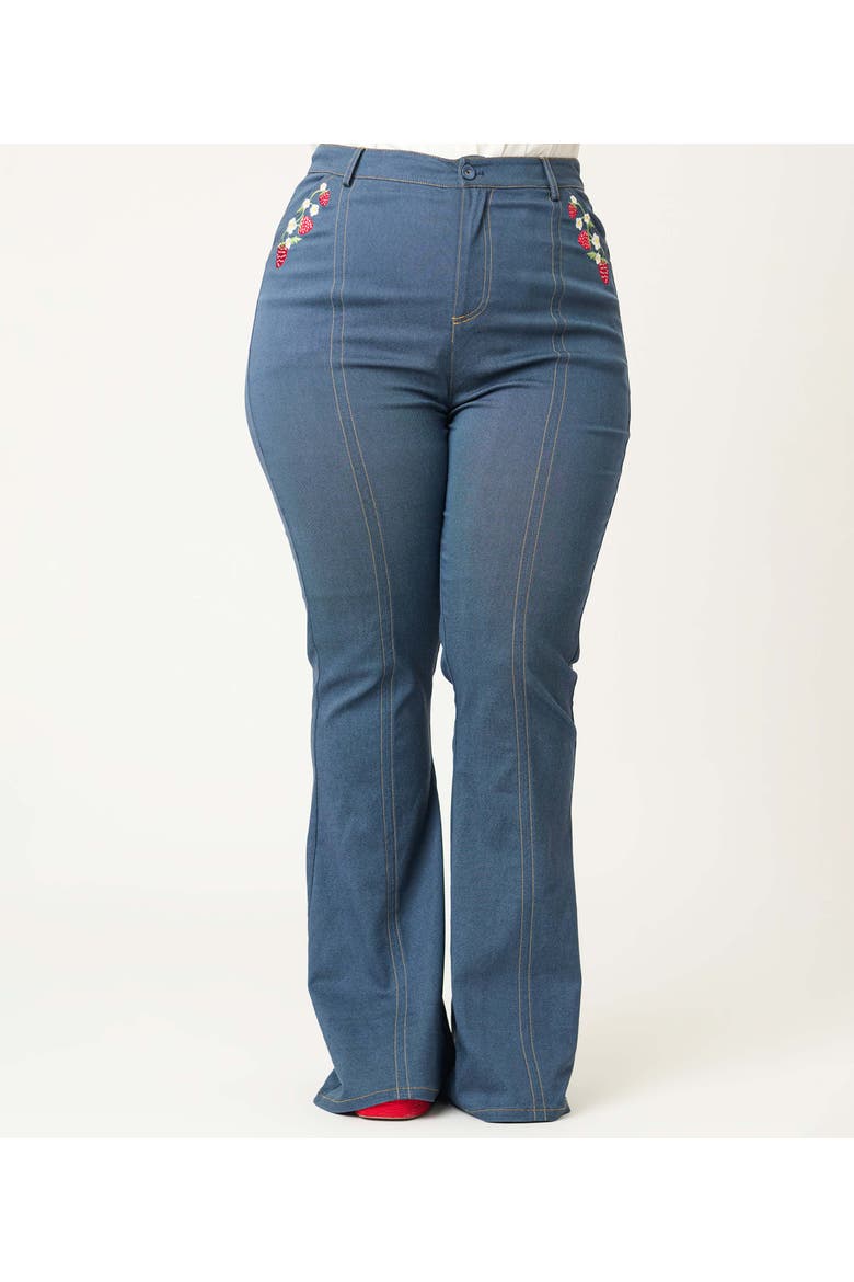 Plus Size 1970s Flare Pants, Alternate, color, Dark Denim Blue