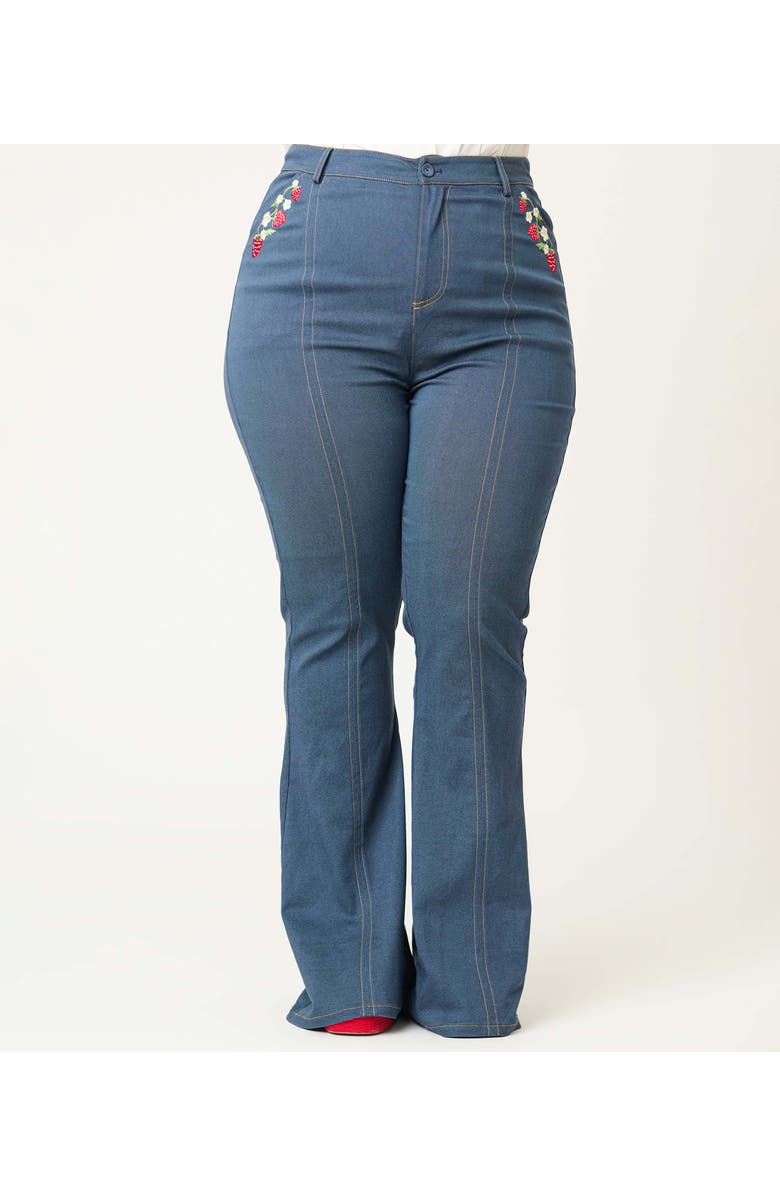 Unique Vintage Plus Size 1970s Flare Pants, Alternate, color, Dark Denim Blue