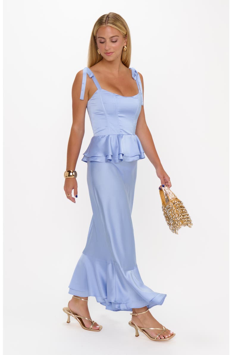 Show Me Your Mumu Pauline Peplum Dress, Main, color, Borrowed Blue Luxe Satin