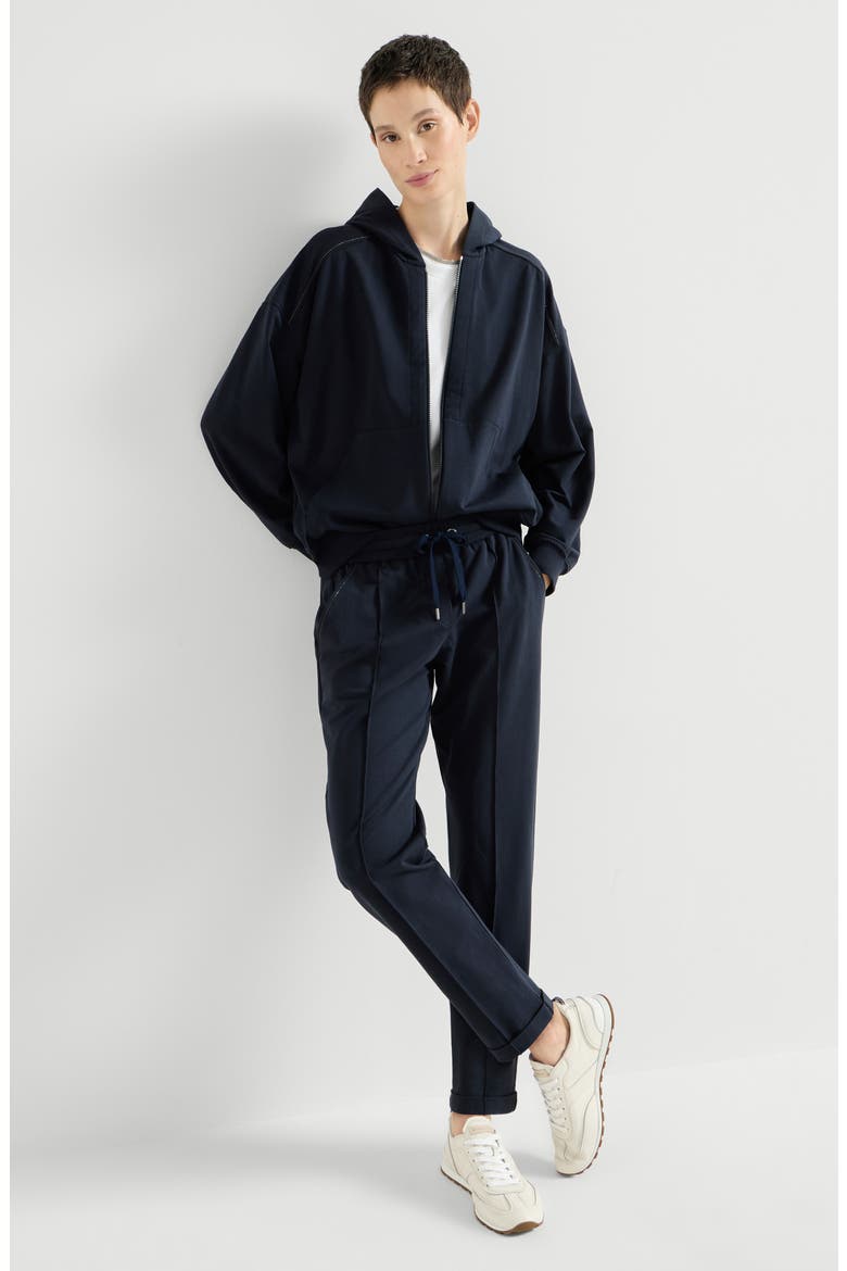 Stretch cotton lightweight French terry track trousers with monili, Alternate, color, Blue