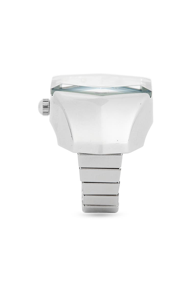 Tonneau Faceted Glass Ring Watch, Alternate, color, SILVER GOLD