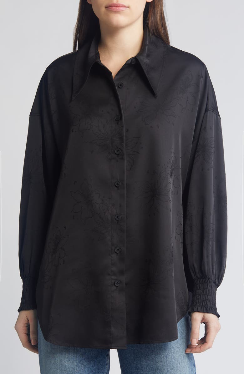 AllSaints Charli Floral Jacquard Long Sleeve Button-Up Shirt, Main, color,