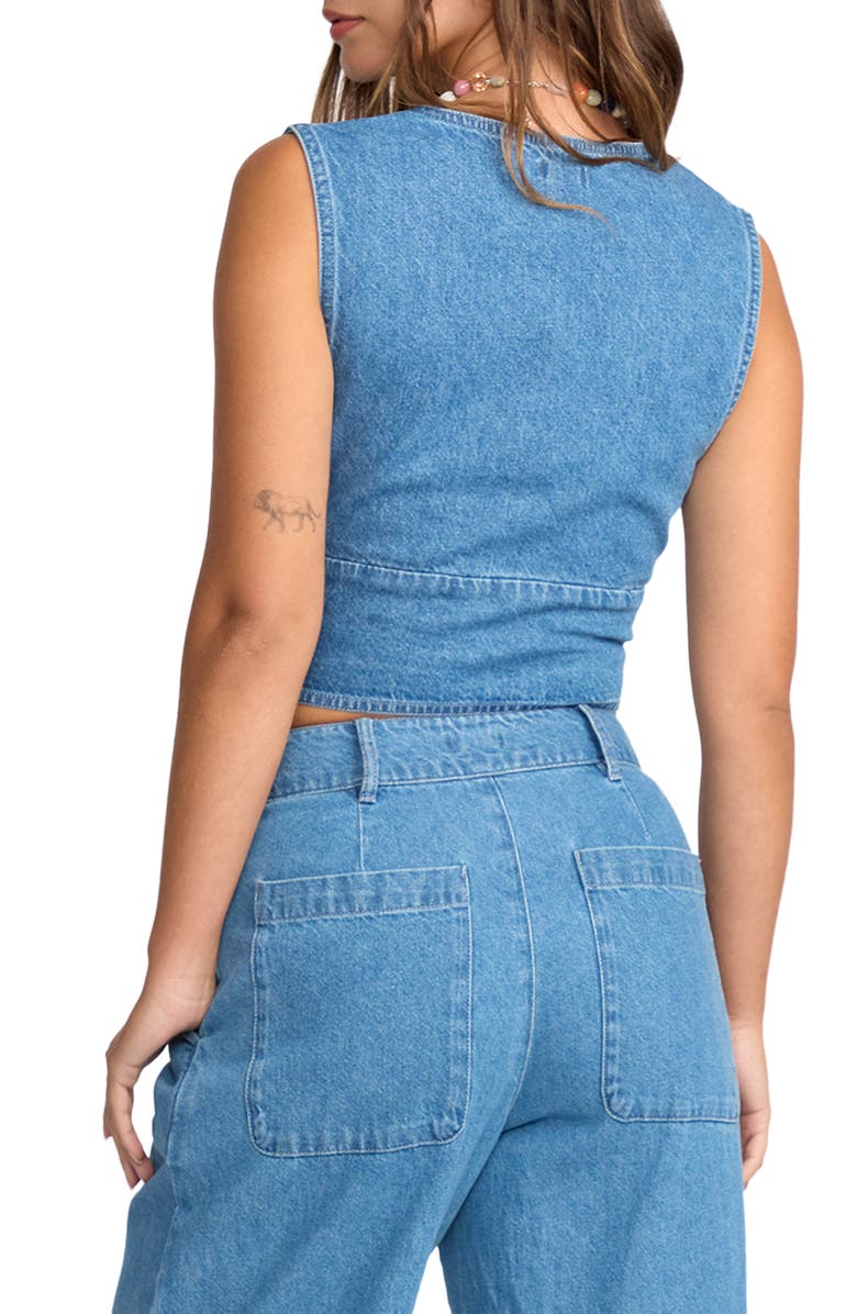 Billabong Indigo Skies Crop Cotton Denim Vest, Alternate, color, Salt Washed