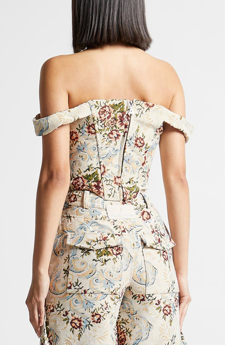 Manière De Voir Bonnie Floral Jacquard Bardot Corset Top, Alternate, color, Beige