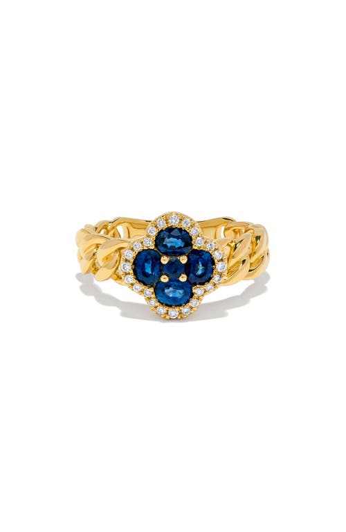 H.j. Namdar Sapphire & Diamond Flower Curb Link Ring