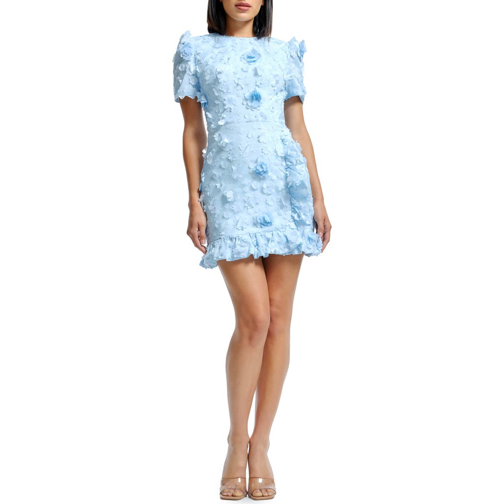 Dress The Population Brittany 3d Floral Appliqué Chiffon Cocktail Minidress In Sky Multi
