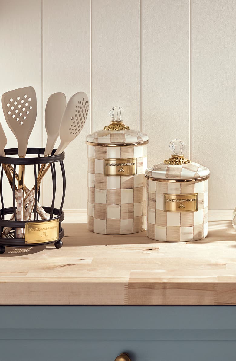 MACKENZIE CHILDS Mocha Check Large Enameled Steel Canister, Alternate, color, 