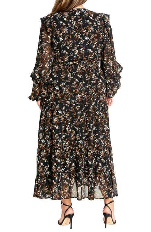 City Chic Lila Long Sleeve Maxi Dress In Fall Floral