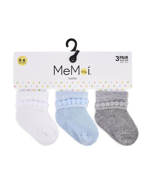 Memoi Baby Bootie Cotton Blend Socks 3 Pack In Multi