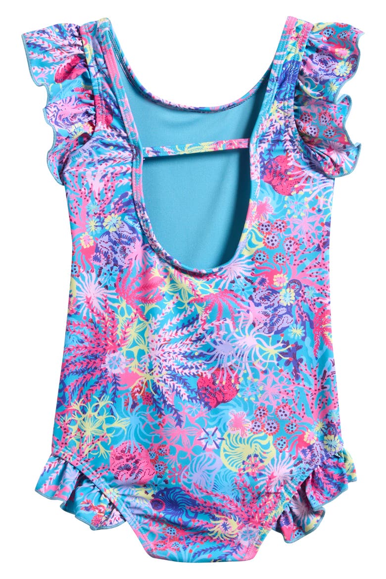 Kids' Sully Coral Ruffle One-Piece Swimsuit, Alternate, color, BLUE MULTI