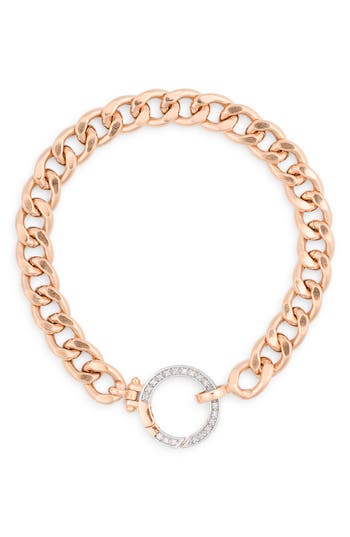 Meshmerise Diamond Circle Curb Chain Bracelet In Rose Gold