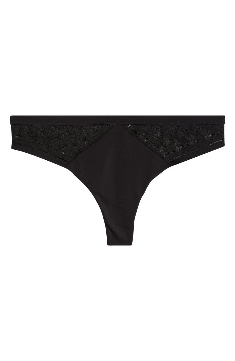 Chantelle Lingerie Ace Lace Trim Thong, Alternate, color, Black