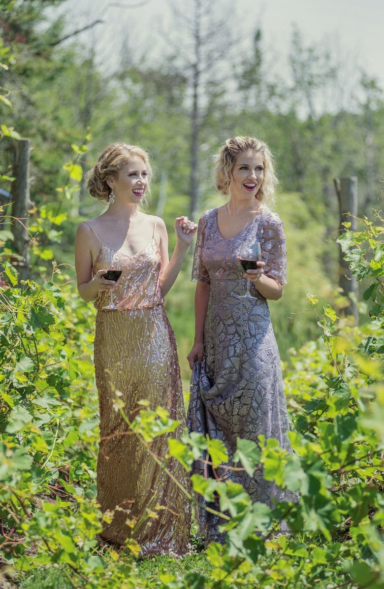 Donna Morgan 'Courtney' Spaghetti Strap Sequin Blouson Gown, Alternate, color, 