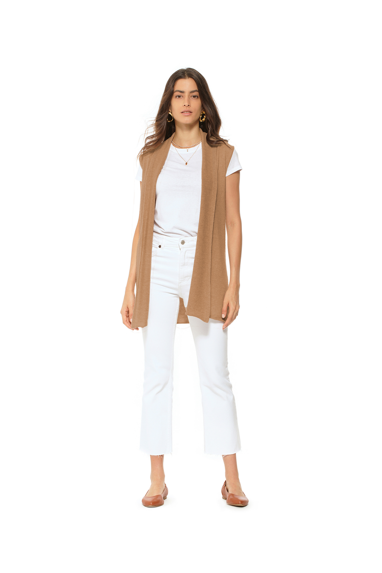 Pure Cashmere Sleeveless Long Open Front Cardigan, Alternate, color, Camel