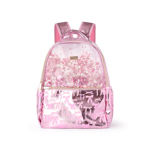 Pink Bow Confetti Clear Backpack by Packed Party | 17" Cute Backpack for Girls