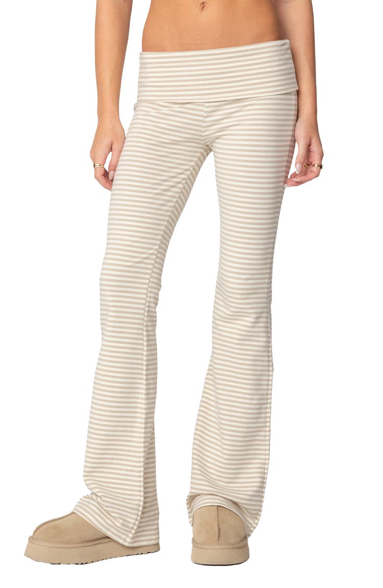 EDIKTED Kaeli Stripe Flare Pants, Main, color, Beige
