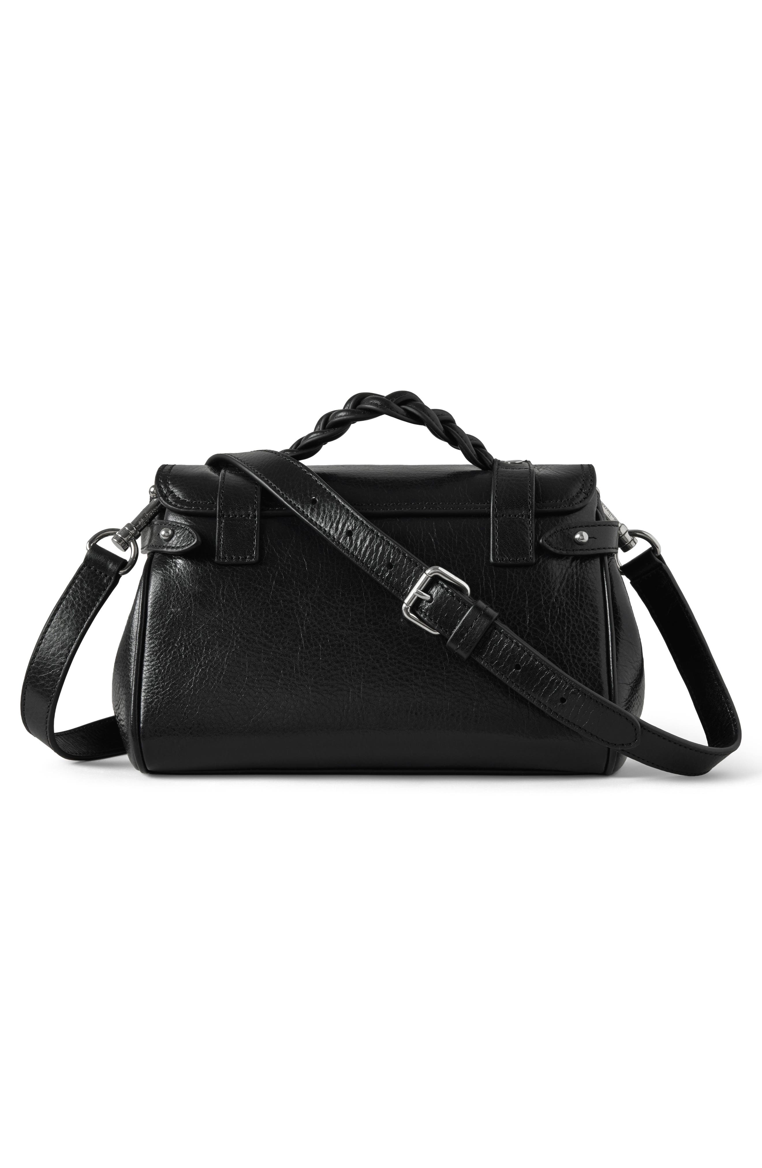 Mulberry Mini Alexa High Shine Leather Top Handle Bag, Alternate, color, Black