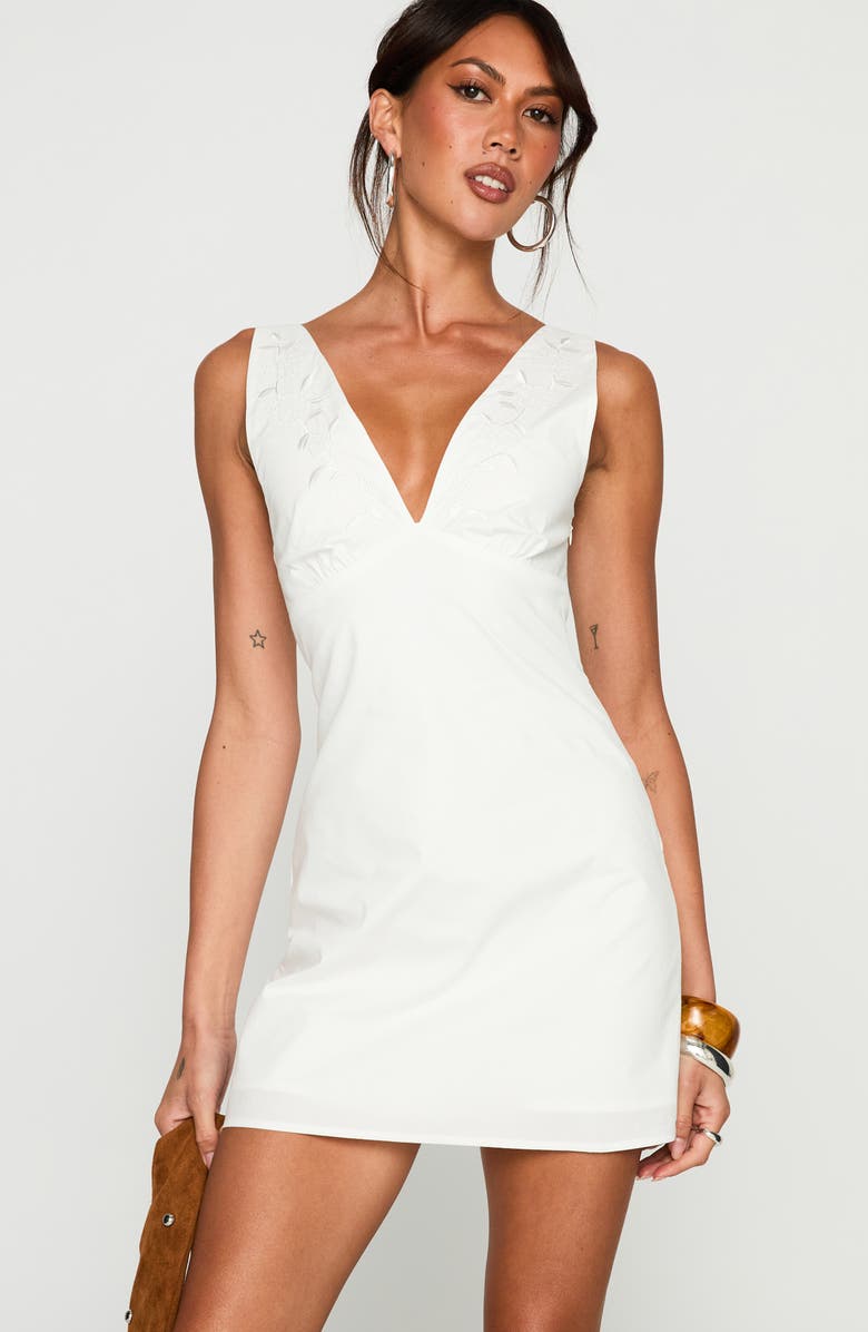 Princess Polly Florien Embroidered Cotton Mini Sundress, Alternate, color, White