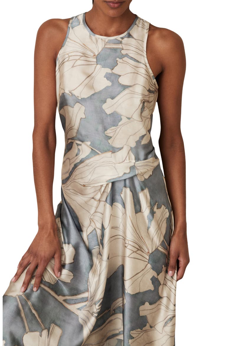 Mieke Floral Sleeveless Satin Dress, Alternate, color, BLUE