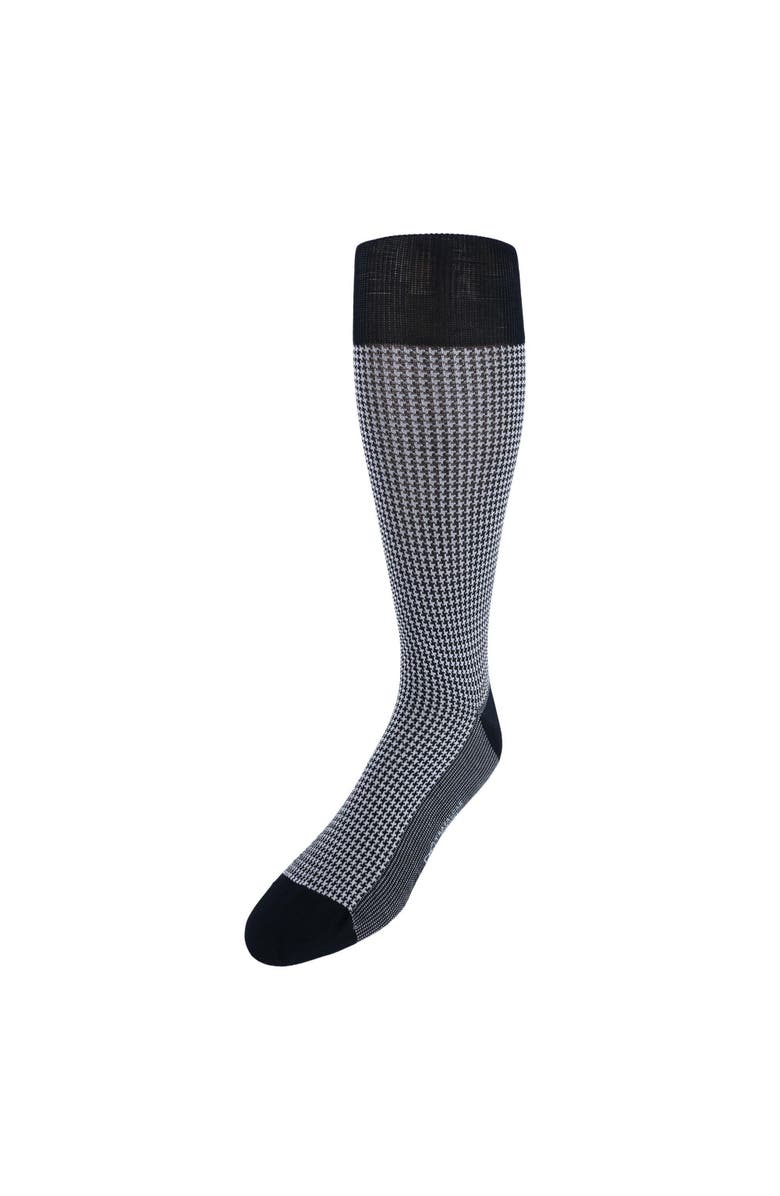 Trafalgar Doyle Houndstooth Design Mercerized Cotton Mid-Calf Socks, Main, color, Black And Grey