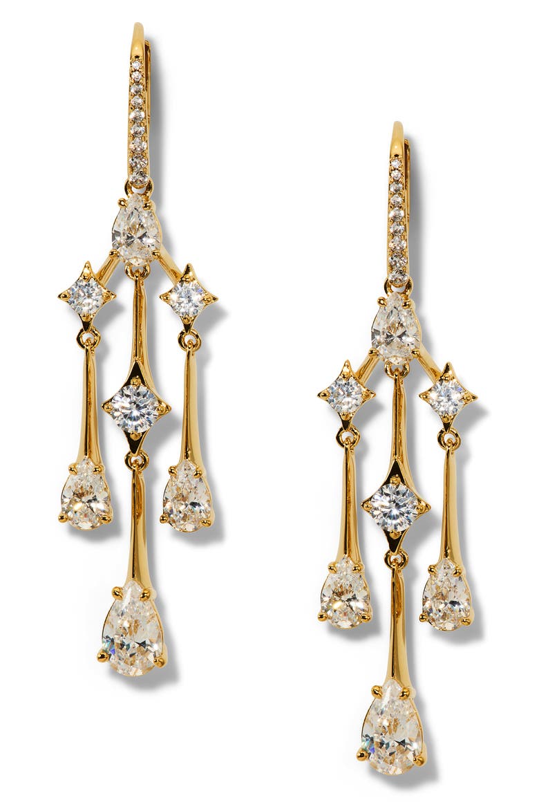 Hera Cubic Zirconia Chandelier Drop Earrings, Main, color, GOLD