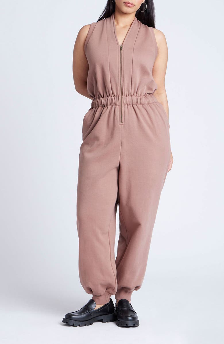 ELOQUII Sleeveless Sweat Jumpsuit, Main, color, 