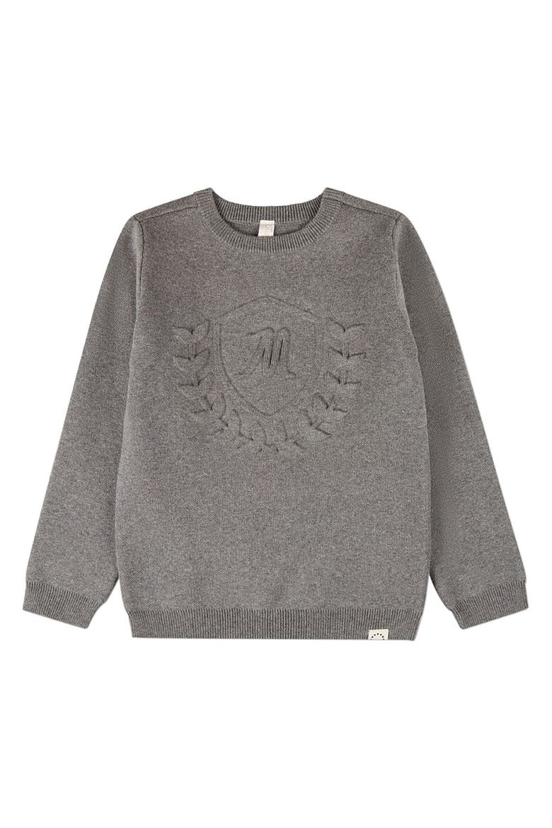 Knit Pullover Crewneck Sweater with Embossed 3D Crest, Main, color, Gray
