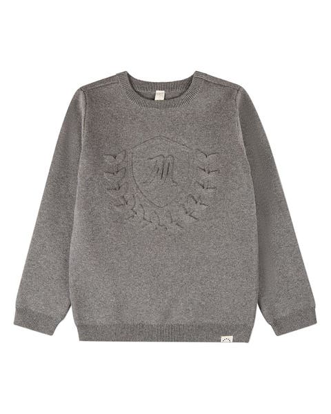 Kids Knit Pullover Crewneck Sweater with Embossed 3D Crest