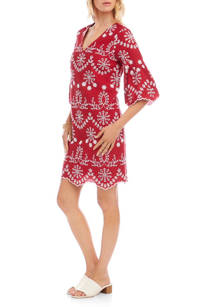 Karen Kane Embroidered Flare Sleeve Minidress, Alternate, color, Red