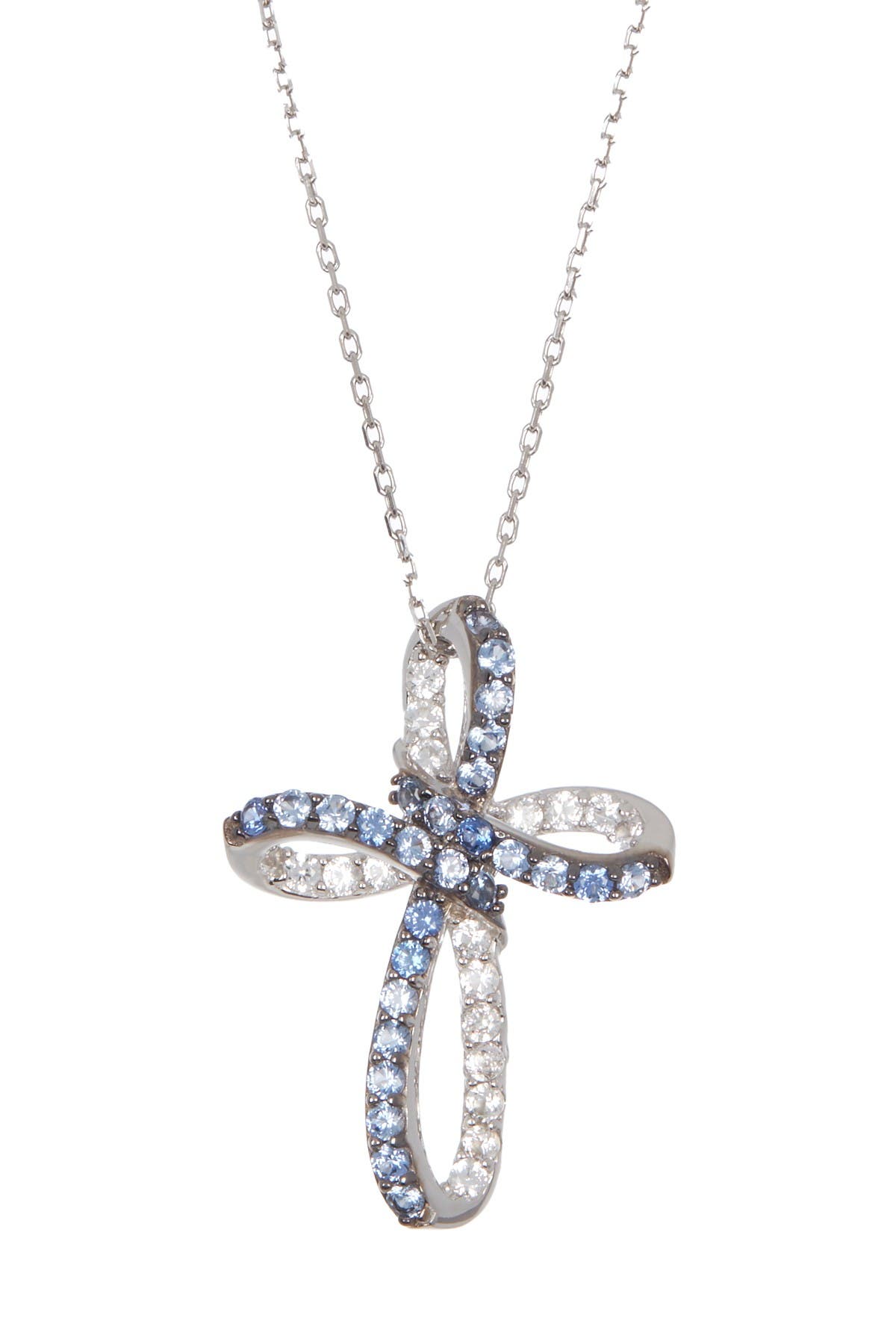 SUZY LEVIAN Sterling Silver Blue Sapphire & Diamond Cross Pendant Necklace - 0.5ct.