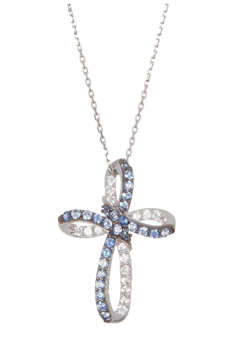 SUZY LEVIAN Sterling Silver Blue Sapphire & Diamond Cross Pendant Necklace - 0.5ct., Main, color, Blue