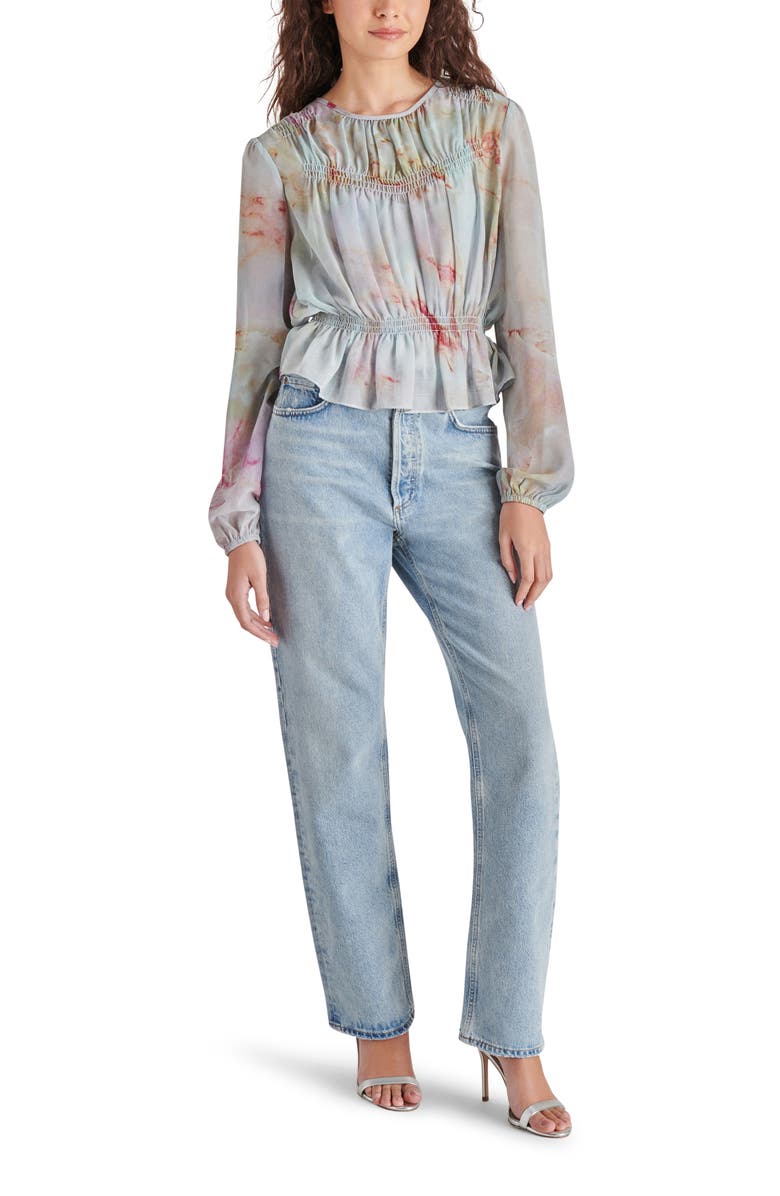 Steve Madden Pyper Ruched Satin Peplum Top, Alternate, color,