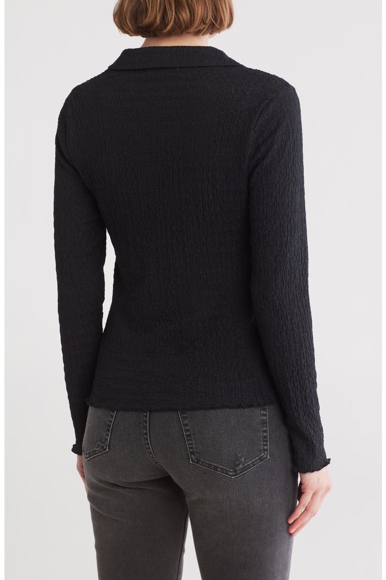 Textured Long Sleeve Polo, Alternate, color, BLACK