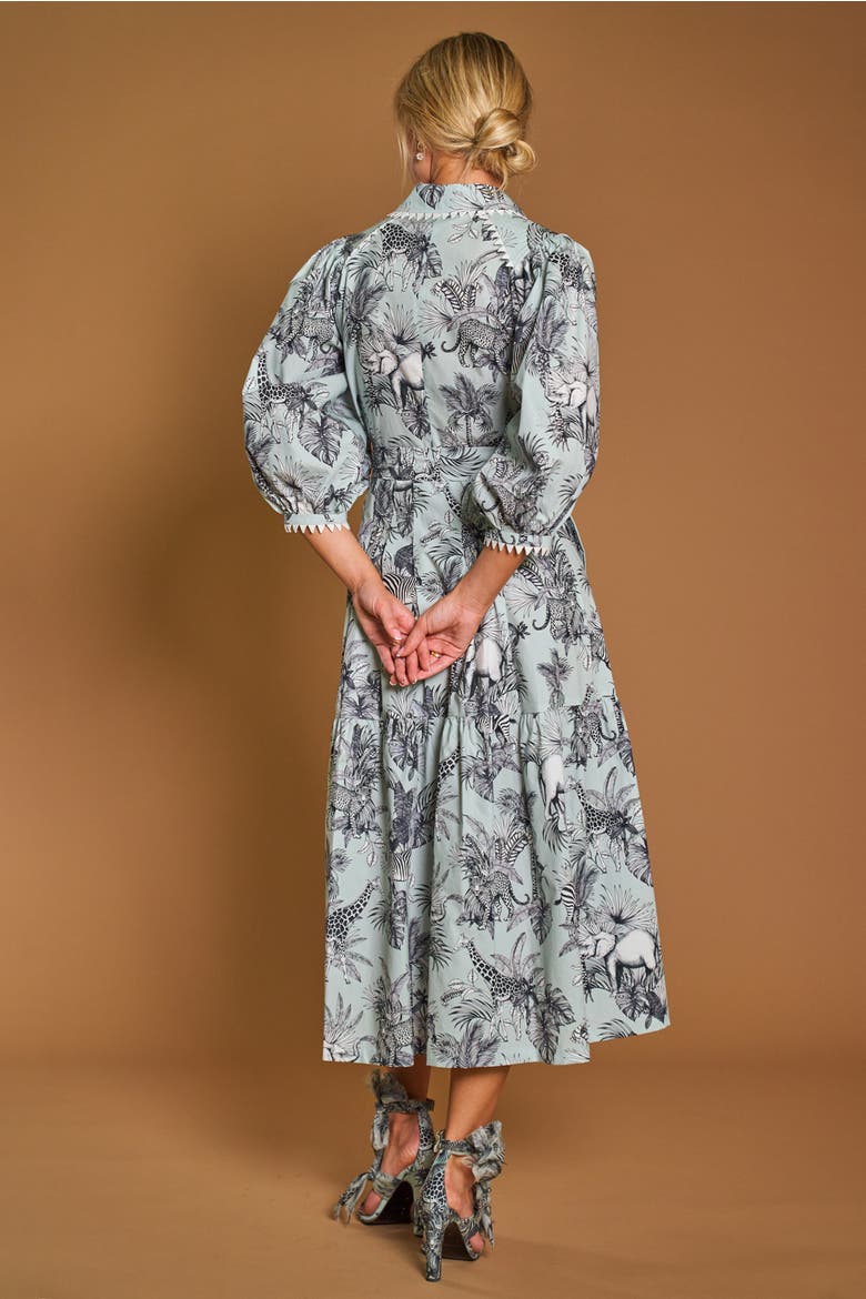 Printed Poplin Dress With Macrame Trim, Alternate, color, Mint