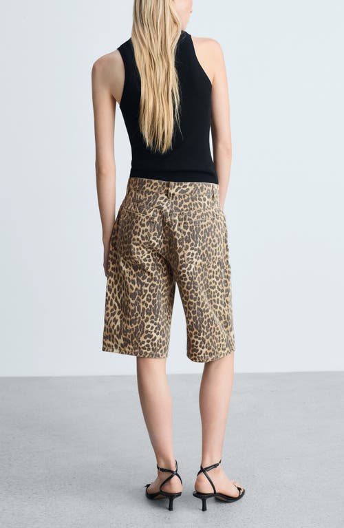 Mango Leopard Print High Waist Bermuda Shorts In Brown