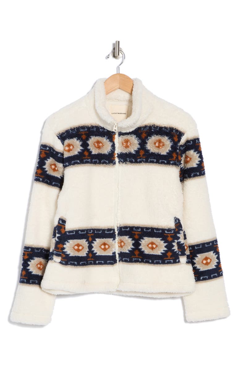 Geo Print Faux Fur Zip Jacket